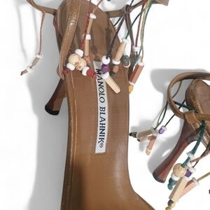 Manolo Blahnik Tan Beaded Women's Heels